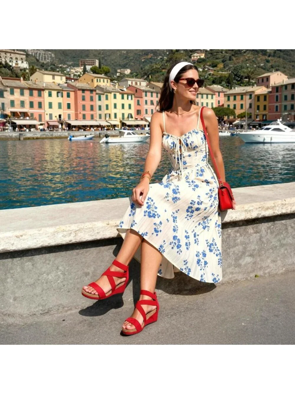 Stylish Open Toe Platform Wedge Sandals with Elastic Ankle Strap - Summer